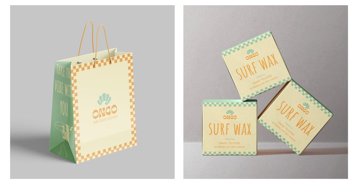 Ondo branded tote bag and surf wax packaging
