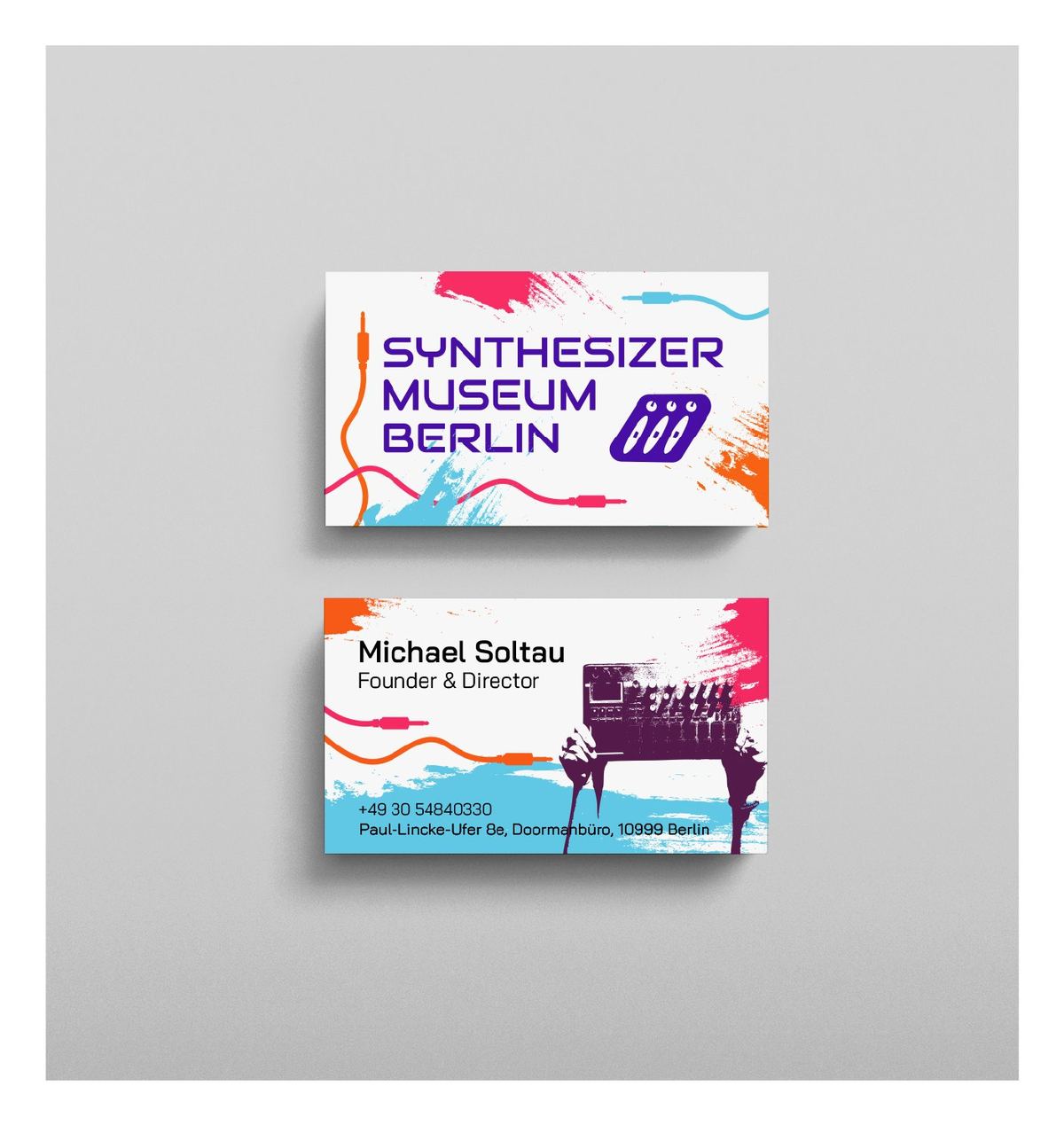 Synthesizer Museum Berlin business cards, front and back