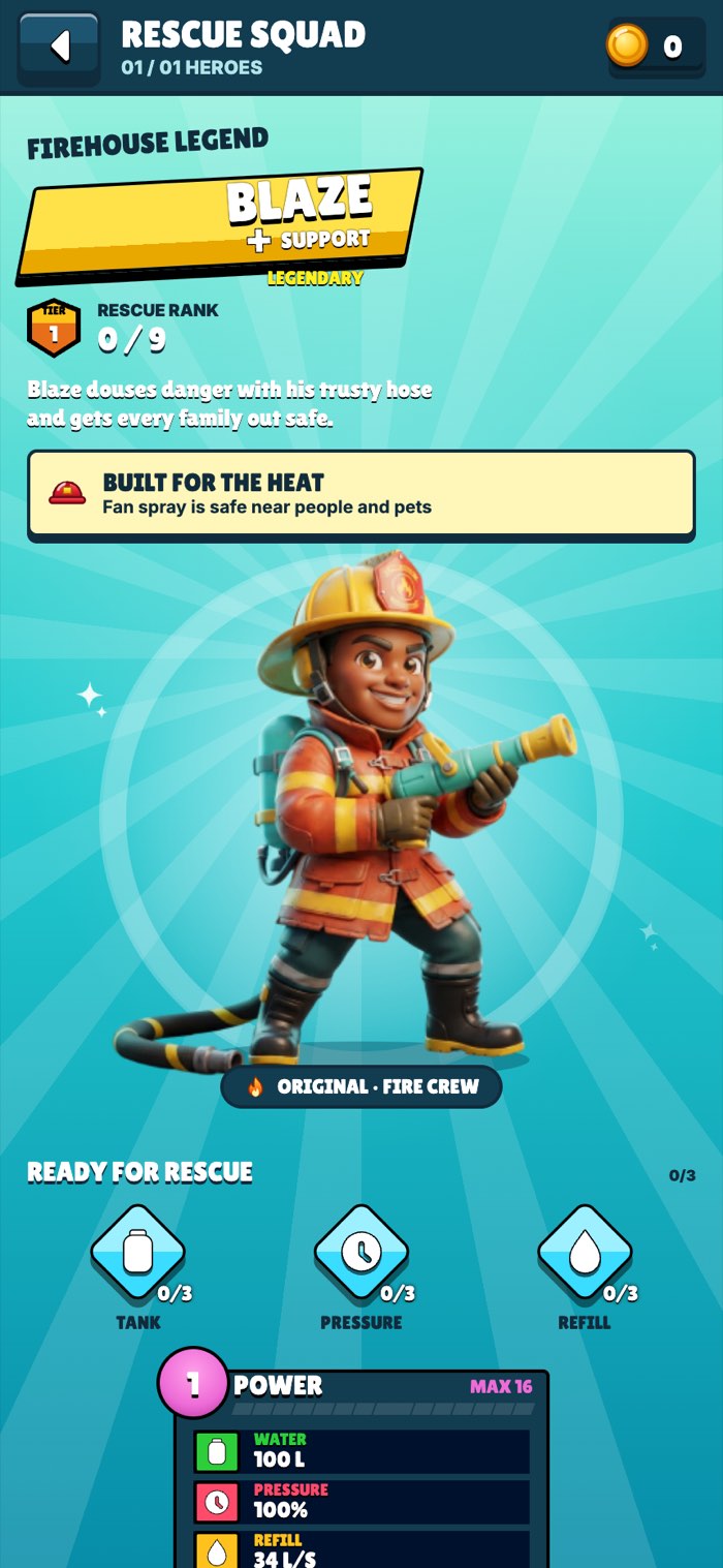 Fireline hero screen introducing Blaze the firefighter